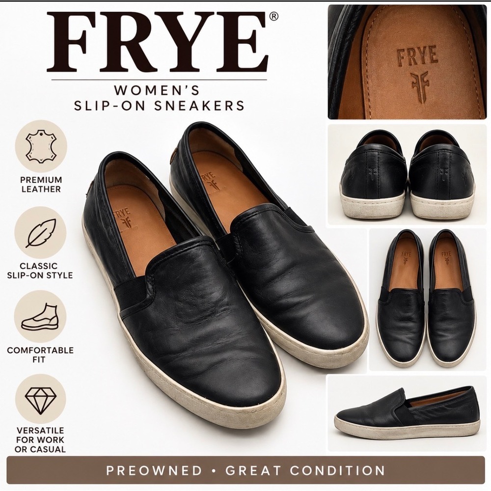 Frye Ivy Slip On Leather Sneakers Black 7.5 M